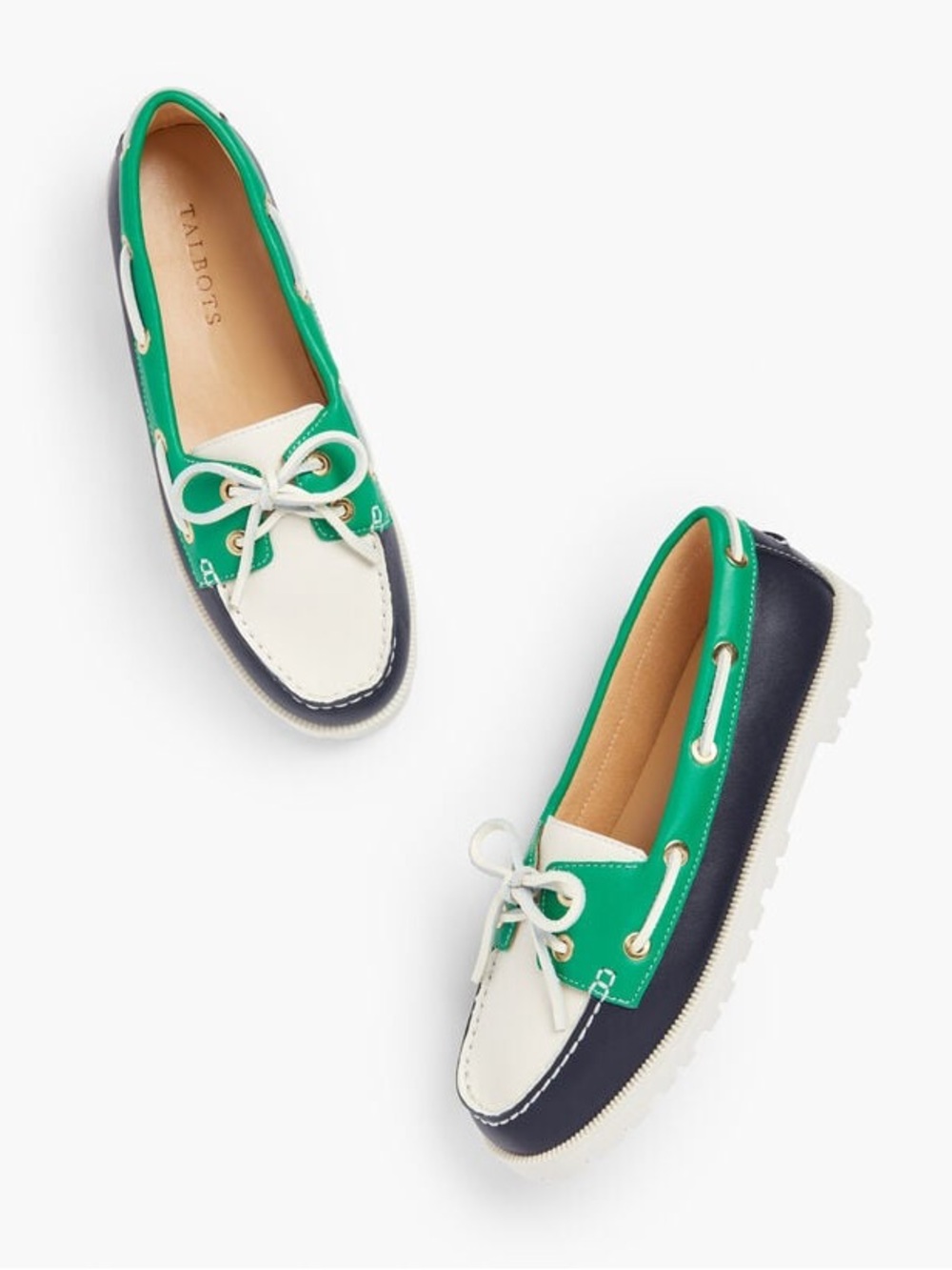 Talbots Green Navy & White Two-Tone Boat Modern Deck Shoes